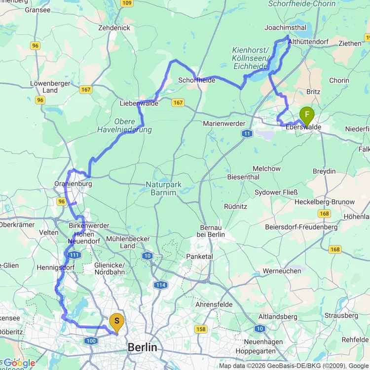 Map of Long-ride around Berlin, Germany