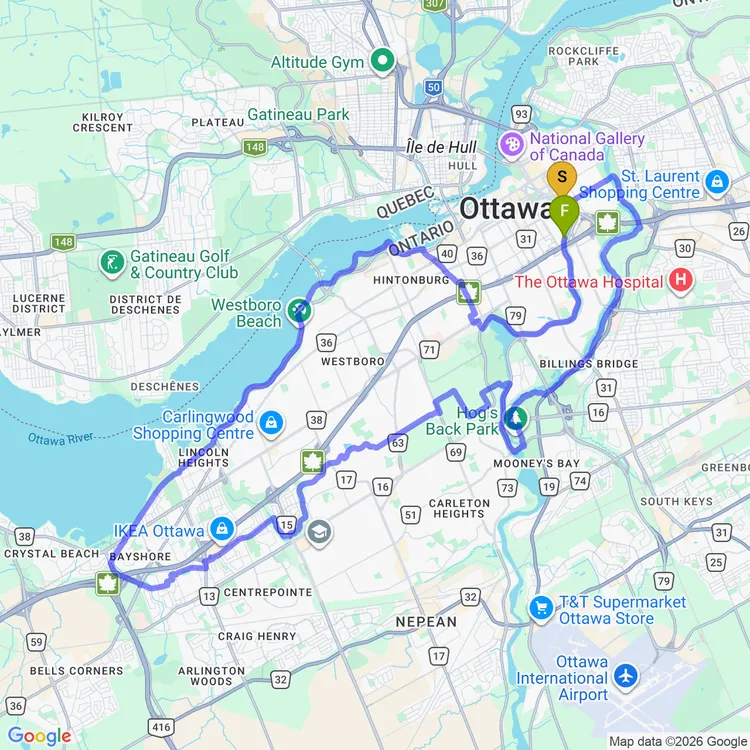Map of Fall loop around Ottawa