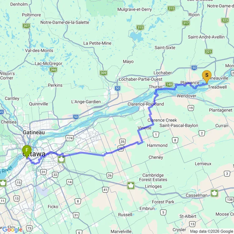 Map of Tour de Petite Nation - Day 4