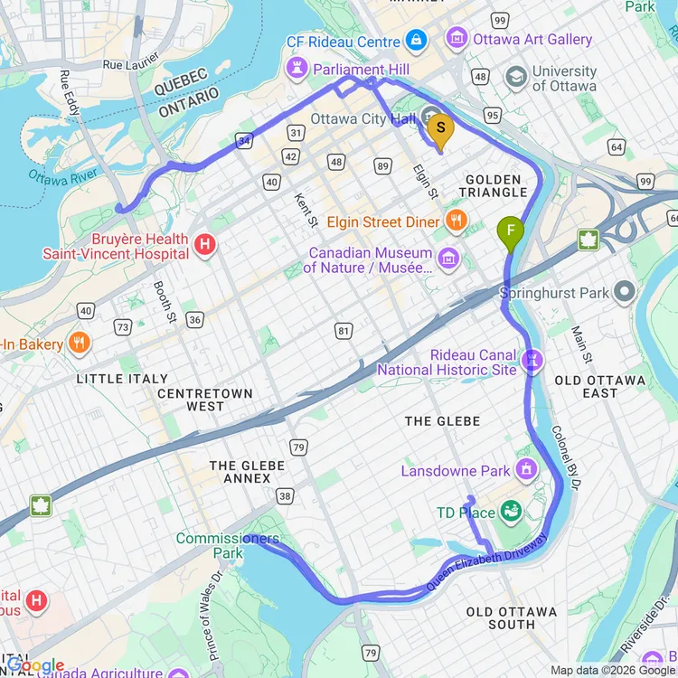 Map of Ottawa Critical Mass Ride