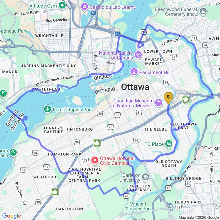 Map of nice loop around Ottawa