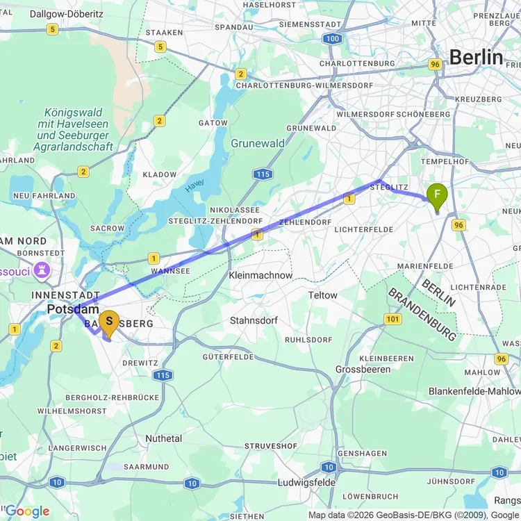 Map of potsdam to berlin